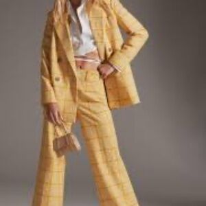 NWT Yellow Maeve Plaid Double Breasted Blazer